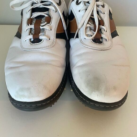 FootJoy Contour Mens Golf Shoes FJ White Brown Leather Size 10.5 Athletic - Picture 3 of 11